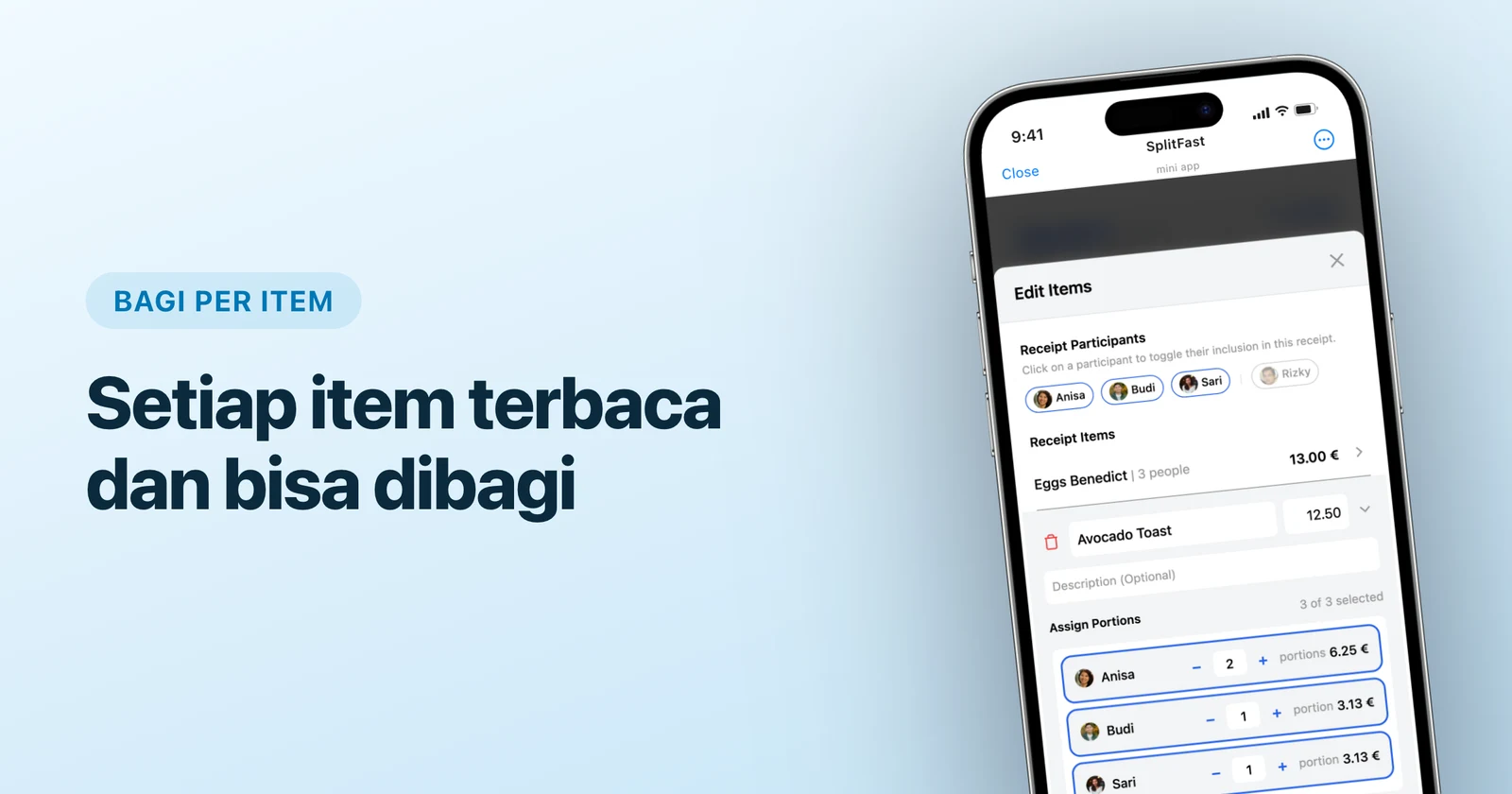 Foto struk sedang diubah menjadi daftar item beserta harga di SplitFast