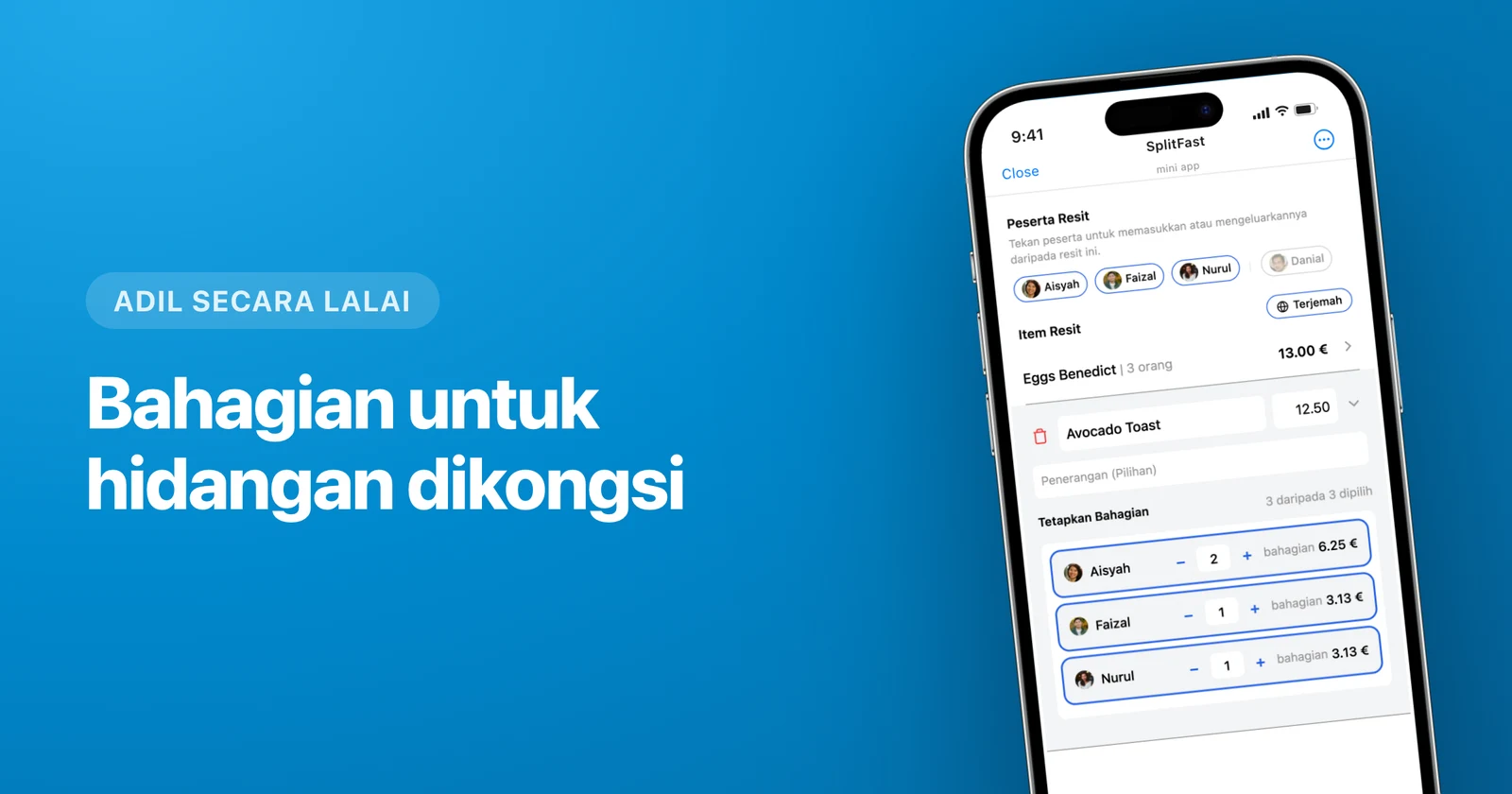 Menetapkan item resit kepada ahli kumpulan tertentu dalam SplitFast